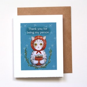 Merci d'être vous, carte de chat Babushka, cadeau d'appréciation fait main pour enseignant, cadeau d'amitié pour amoureux des chats, carte d'anniversaire, cadeau d'anniversaire