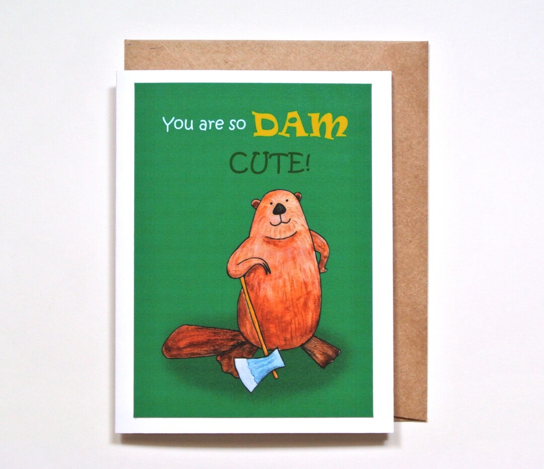 Beaver Valentines Day Card, You Are Dam Cute, Canadian Valentine Gift ...