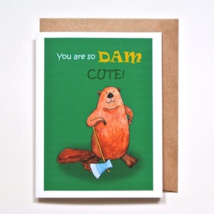 Carte de jeu de mots drôle de castor canadien, vous êtes si mignon DAM, carte amour animal mignon, carte de voeux humour Canada, carte d'anniversaire ou de la Saint-Valentin