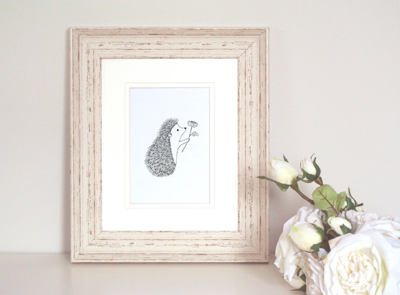 Hedgehog Gift, Hedgehog Drawing, Mothers day gift, Hedgehog Print, Black & White Wall Art, Woodland Nursery, Hedgehog Décor, Monochrome Art image 3