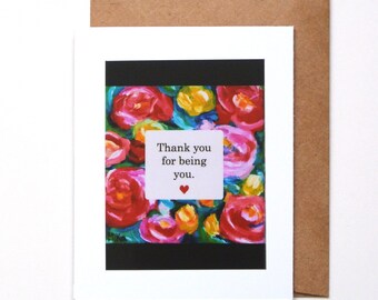 Carte de remerciement florale : peinture expressionniste faite main