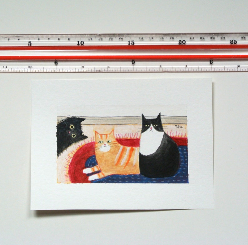 Cats Folk painting, ORIGINAL Artwork Direct from Artist, Quirky Cat Pet Portrait, Funny Black Cat Folk Art, Gift for Cat Dad, Hand-Painted image 6