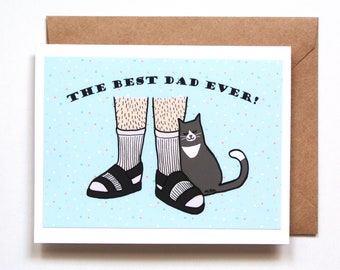 Cat Dad birthday card, Best Dad Ever for Cat Loving Men, Funny birthday gift from Cat, Boyfriend Birthday card, Black and white Tuxedo Cat