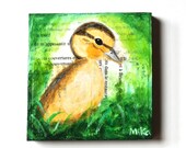Original Painting Unique Baby Shower Gift Original Art for Nursery Baby Animal Nursery Wall Decor Original Collage Mixed Media Baby Duck Art