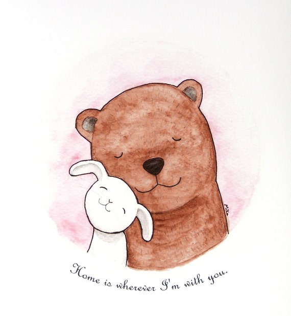 Bear & Bunny Print Watercolor Love Illustration Print Woodland Etsy