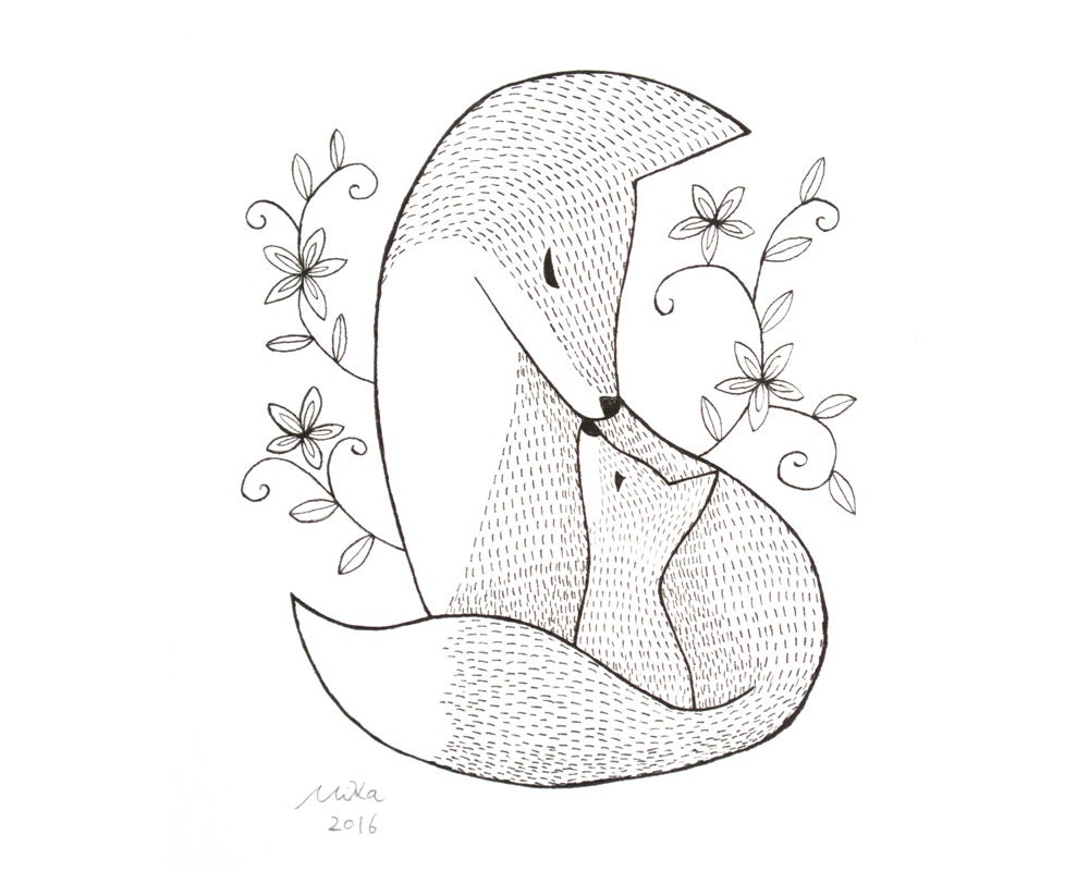 Fox Art Fox Nursery Art Print Black & White Wall Art Nursery Etsy