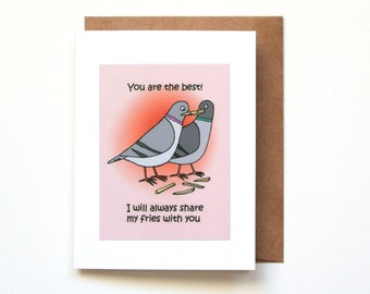 Funny Thank you card, Friendship gift, Cute pigeon print, Junk food Lover birthday card, Co-worker appreciation, Best Friend Forever, MiKa