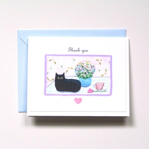 Carte de remerciement chat noir, cadeau d'appréciation pour un enseignant, cadeau pour amoureux des chats, carte de vœux personnalisée, art floral et chat lunatique, carte de remerciement d'un ami