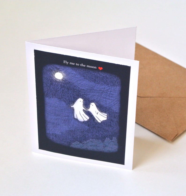 Gothic Ghosts Card: Fly Me to the Moon, Romantic Anniversary Gift image 2