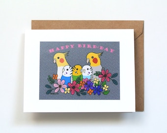 Cockatiel Budgie Birthday Card, Funny Birthday Card for Bird Lover, Happy Bird Day, Cute Parakeet Budgies, Cockatiel, Colorful bird Art card