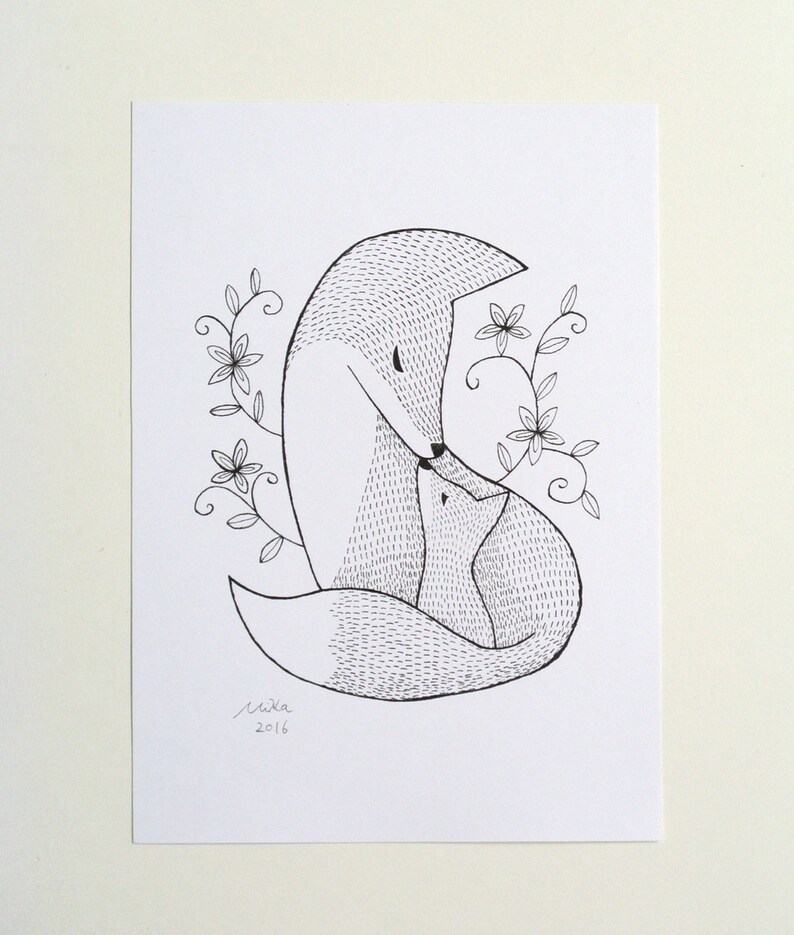 Fox Art Fox Nursery Art Print Black & White Wall Art Nursery Etsy