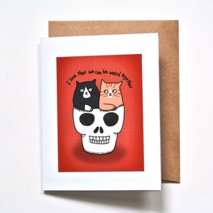 Carte d'Halloween unique, cadeau pour amoureux des chats, carte d'anniversaire d'amis drôles, cadeau d'amour gothique, chats tête de mort, orange tigré, chat smoking, carte d'amitié