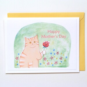 Carte de fête des mères simple, cadeau de fête des mères chat tigré orange, carte d'art naïf fait main de chat pour belle-mère, belle-mère, grand-mère, des enfants