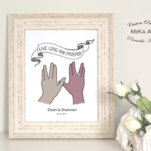 Star Trek Wedding Unique Gift for Couple Custom Illustration Print Digital File Vulcan Salute Trekkie Geek DIY Home Wall Decor Digital Print