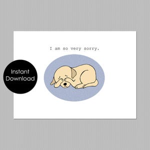 Carte désolée imprimable, excuses mignon chiot triste, carte désolée à téléchargement immédiat, fichier numérique imprimable, cadeau pour amoureux des chiens, carte désolée pour un ami