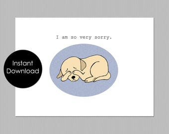 Printable Sorry Card, Cute Sad Puppy Apologies, Instant Download sorry card, Digital file printable, Dog Lover Gift, Sorry card for friend