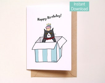 Printable Cat Birthday Card, Funny Birthday Card, Instant Download Card, Cat Lover Gift, Last Minute Birthday gift from Cat, Easy DIY Craft
