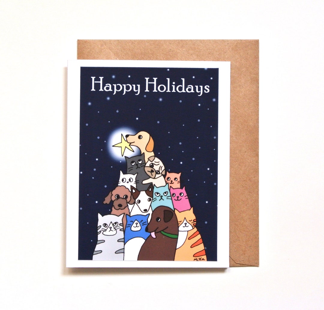 Cat and Dogs Holiday Card Funny Christmas Card Cat Holiday Etsy Canada