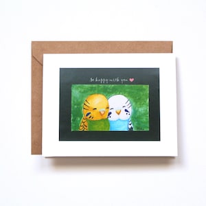 Carte d'anniversaire de perruche, cadeau pour amoureux des perruches, portrait de couple en perruches, cadeau mignon je t'aime, carte d'anniversaire pour petit ami, heureux avec vous