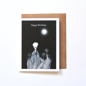 Carte d'anniversaire tête de mort corbeau, impression lune art sombre, carte d'anniversaire Halloween, cadeau d'anniversaire ami gothique, cadeau sorcière de la forêt des amoureux des corbeau, MiKaArt