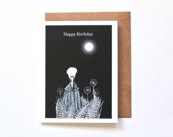 Raven Skull Birthday Card, Dark Art Moon print, Goth Birthday Gift, Forest witchy Gift, Friend Birthday, Spooky Birthday gift, Raven Lover