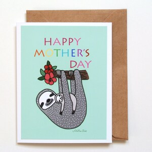 Carte de fête des mères, carte de voeux paresseux, carte drôle de fête des mères, bébé maman animal mignon, cadeau pour amoureux des paresseux, carte arc-en-ciel pour maman, carte maman paresseux