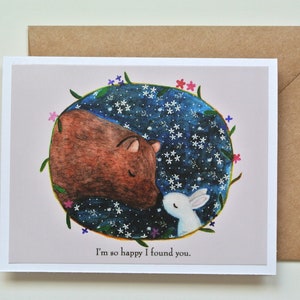 Carte d'amour ours et lapin, carte d'anniversaire romantique, sa carte d'anniversaire, joli imprimé lapin ours, je suis tellement heureux de vous avoir trouvé, cadeau pour partenaire