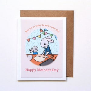 Carte de fête des mères amateur de pâtisserie, cadeau pour maman pâtissière, mignon lapin maman et enfant, jeu de mots, carte drôle de fête des mères, cadeau de fille à maman
