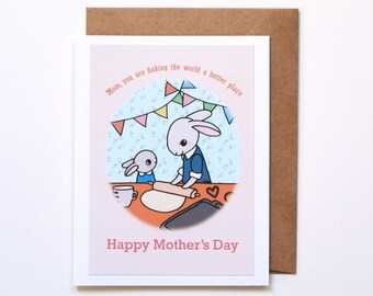 Mothers Day Card, Baker mom gift, Baking lover mom card, Bunny Rabbit card, Punny card, Funny mothers day card, From Daughter to Mom Card