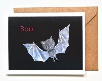 Handmade Bat Halloween Card for Boo, Spooky Animal Illustration