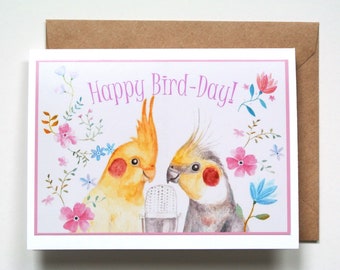 Cockatiel Birthday Card, Gift for Bird Lover, Funny Birthday Card, Cockatiel Watercolor Painting, Pet Bird Portrait Art, Parakeet Owner Gift