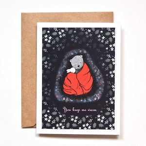Bear and bunny card, Anniversary Gift, Boyfriend Birthday, Valentine day card, Cute animal I love you card, Bear and Rabbit in Blanket, MiKa