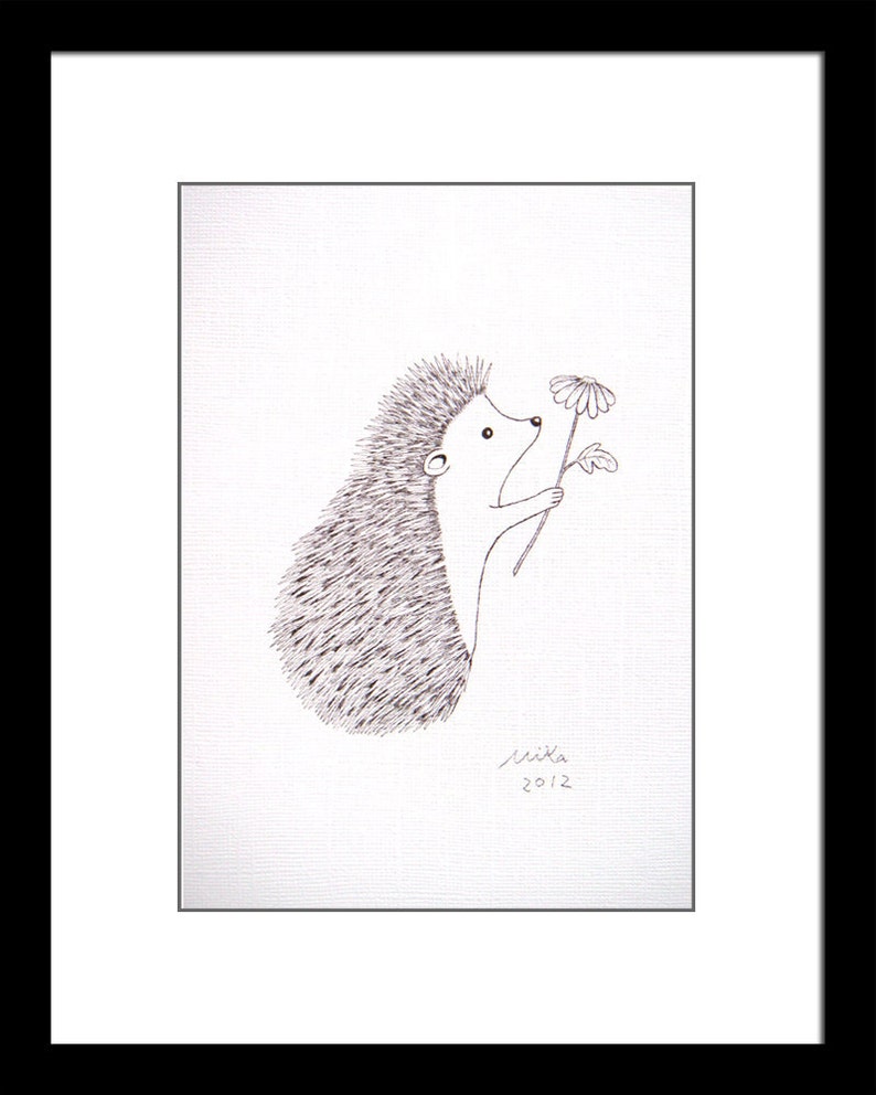 Hedgehog Gift, Hedgehog Drawing, Mothers day gift, Hedgehog Print, Black & White Wall Art, Woodland Nursery, Hedgehog Décor, Monochrome Art image 8