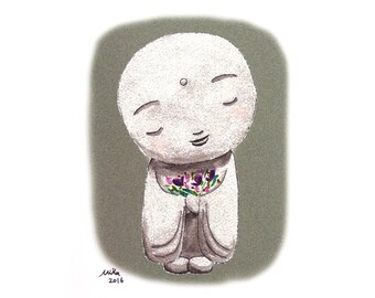 Jizo Print, Zen Art Little Buddha Print, Spiritual Home Wall Décor, Wellness Healing Art, Unique Holiday gift, Meditation Visual Guidance