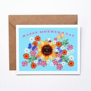 Carte de fête des mères tournesol, carte faite main drôle de fête des mères, cadeau pour jardinier, carte d'art floral coloré gaie pour maman, câlins et bisous
