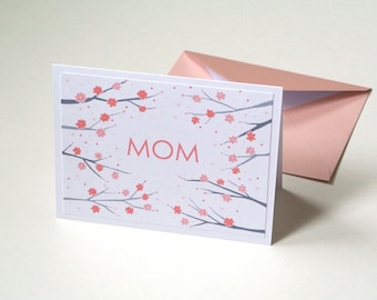 Cherry Blossom Mother's Day Card, Pastel Pink Sakura Flowers, Mothers Day gift, Mom Birthday card, Love you mom, Happy Mother's Day, MiKa