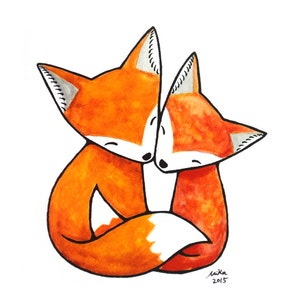 Bright orange fox couple snuggling.