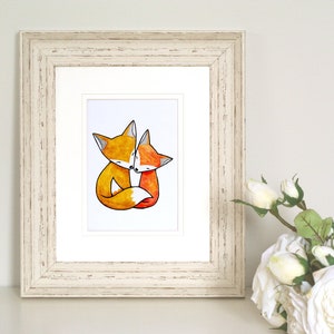 Fox Couple Print, 1st Anniversary Gift, Love Illustration Print, Orange Fox Art, Woodland nursery Gift, Fox Home Décor, Unique Wedding Gift image 3