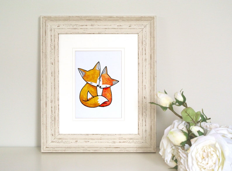 Fox Couple Print, 1st Anniversary Gift, Love Illustration Print, Orange Fox Art, Woodland nursery Gift, Fox Home Décor, Unique Wedding Gift image 3