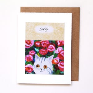 Carte désolé chat triste, chat tigré gris mignon avec des larmes, carte désolé drôle, veuillez me pardonner, message personnalisé envoyer directement au service destinataire