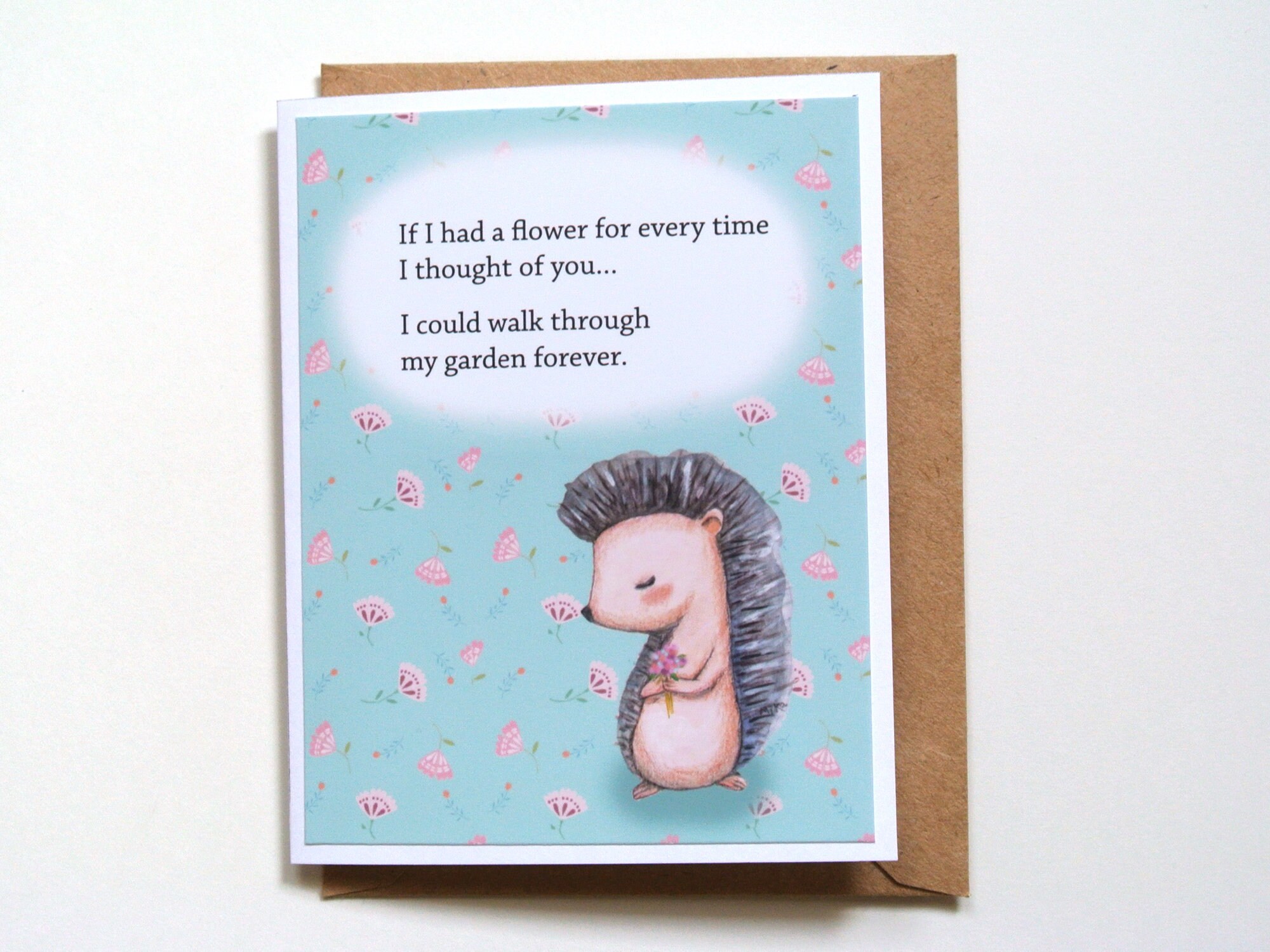 Hedgehog love card Romantic love you poem quote card for | Etsy