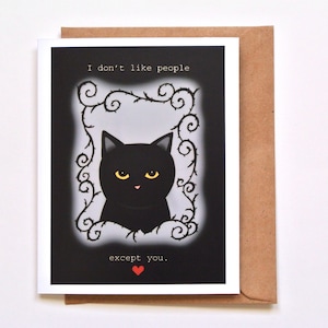 Carte d'Halloween chat noir, carte d'amour impertinente, cadeau d'amitié, carte d'anniversaire, cadeau pour amoureux des chats, carte d'amour introvertie, cadeau d'anniversaire papa maman chat