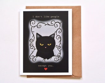 Biglietto d'amore gatto nero, regalo di amicizia, biglietto anniversario, regalo amante dei gatti, biglietto d'amore introverso misantropico, regalo amici di Halloween gatto nero