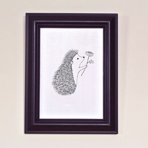 Hedgehog Gift, Hedgehog Drawing, Mothers day gift, Hedgehog Print, Black & White Wall Art, Woodland Nursery, Hedgehog Décor, Monochrome Art image 5