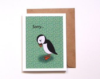 Puffin sorry card, Puffin Lover gift, Cute Algology card, Please forgive me, Friends sorry card, I am sorry card, Atlantic Puffin Bird Print