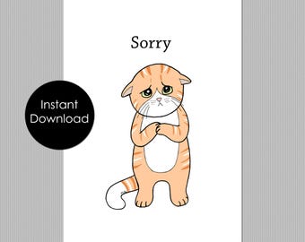 Sorry Cat-kaart, afdrukbare verontschuldigingskaart (direct downloaden)