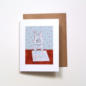 Jolie carte d'anniversaire de lapin, cadeau je t'aime, carte d'anniversaire de petit ami, cadeau d'amant de lapin, portrait d'animal de compagnie original, carte de la Saint-Valentin