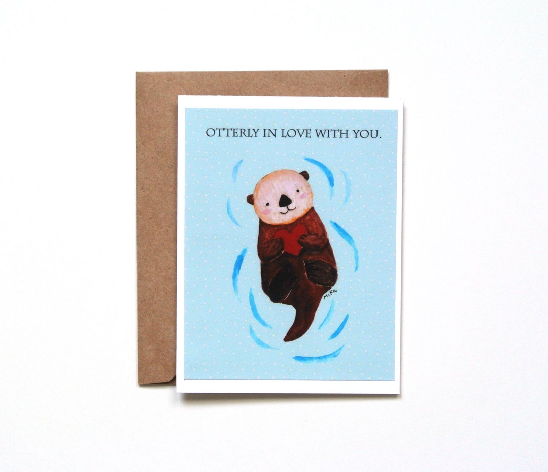 Otter Valentine Card For Him Or Her, Cute Otters Holding Hands, Happy...
