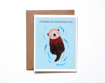 Cute Otter Valentines day card, Anniversary Card, Otterly in Love with you, Sweet you Card, Anniversary card for him or her, Cute Animal pun