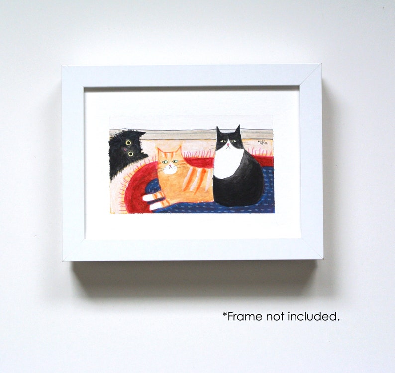 Cats Folk painting, ORIGINAL Artwork Direct from Artist, Quirky Cat Pet Portrait, Funny Black Cat Folk Art, Gift for Cat Dad, Hand-Painted image 3